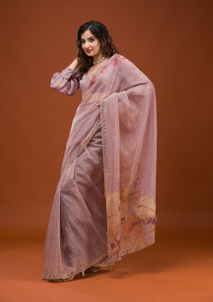 Mauve Printed Tissue Saree