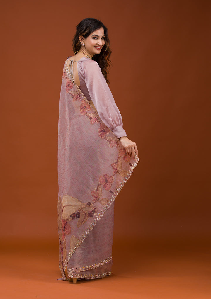 Mauve Printed Tissue Saree