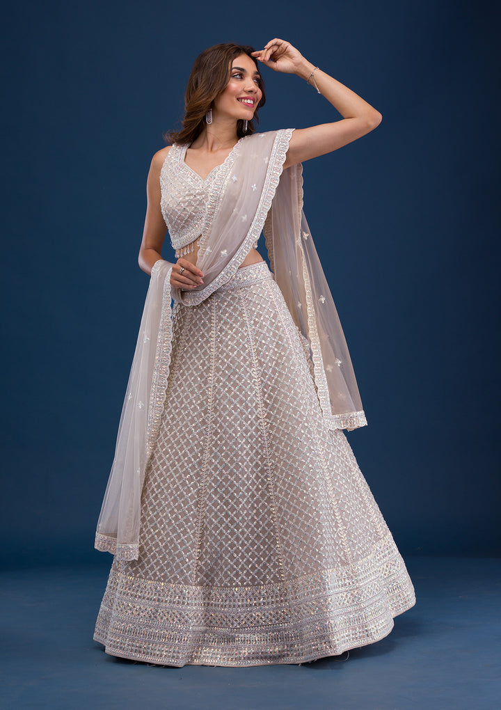 Mauve Sequins Net Readymade Lehenga
