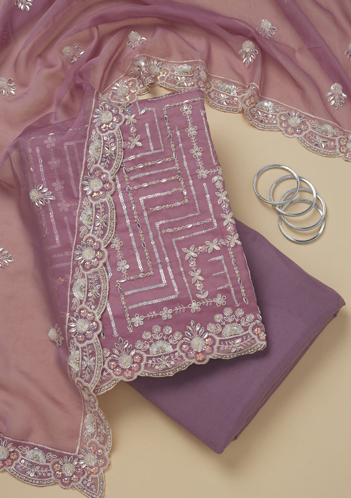 Mauve Sequins Organza Unstitched Salwar Suit