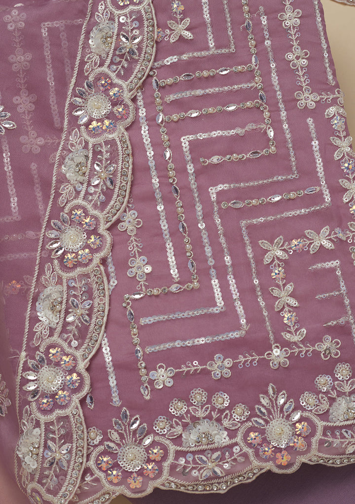 Mauve Sequins Organza Unstitched Salwar Suit