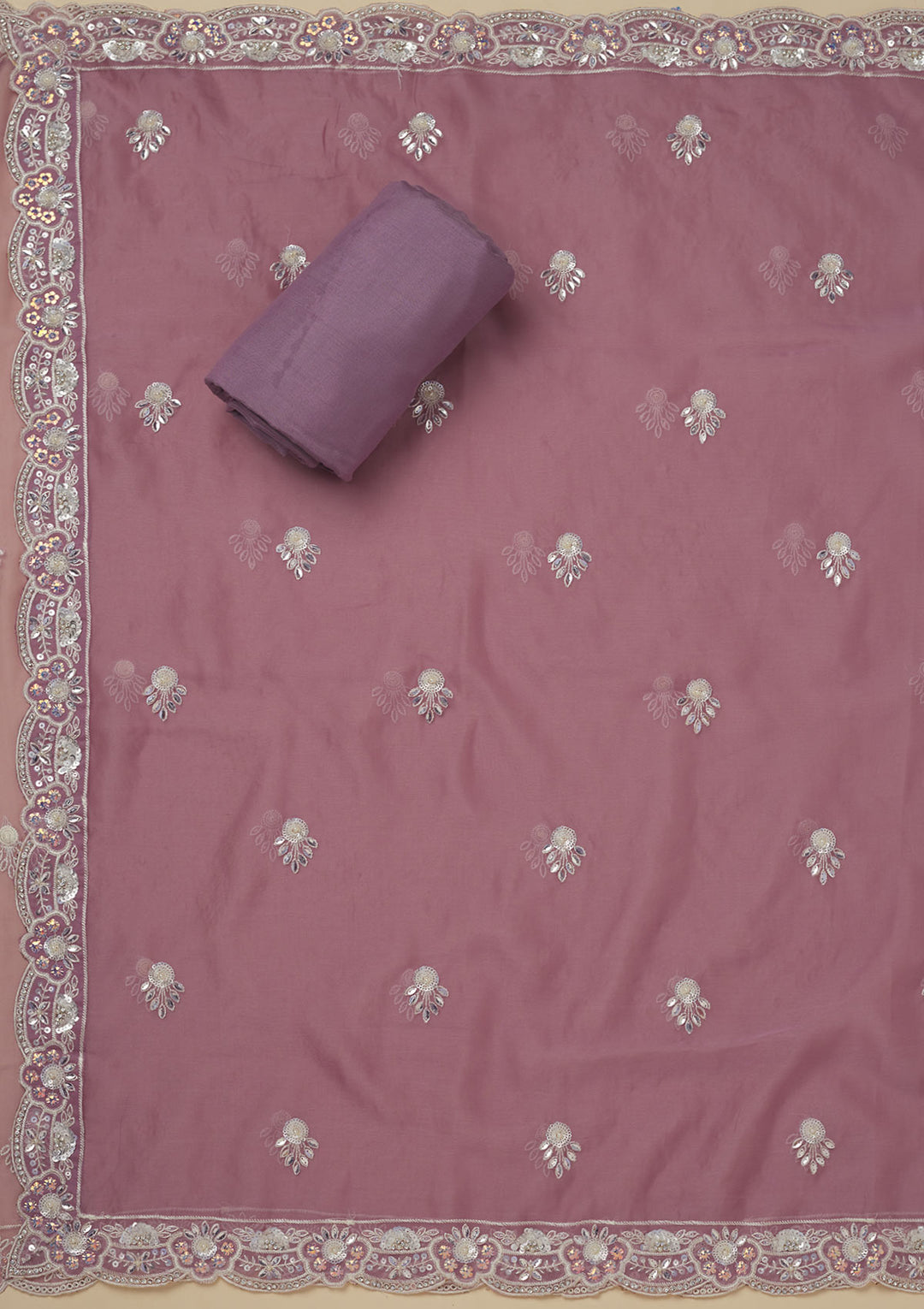 Mauve Sequins Organza Unstitched Salwar Suit