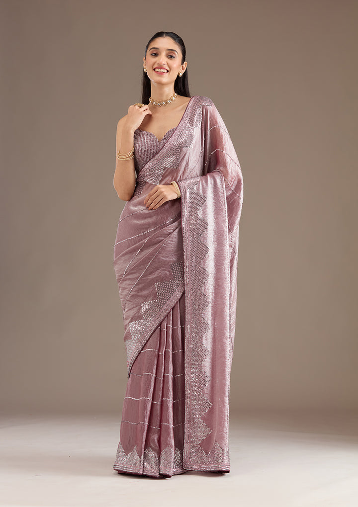 Mauve Sequins Tissue Saree