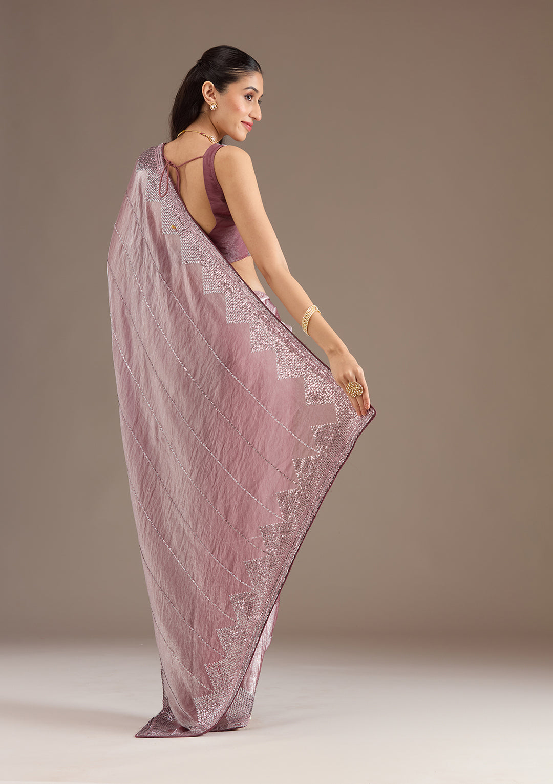 Mauve Sequins Tissue Saree