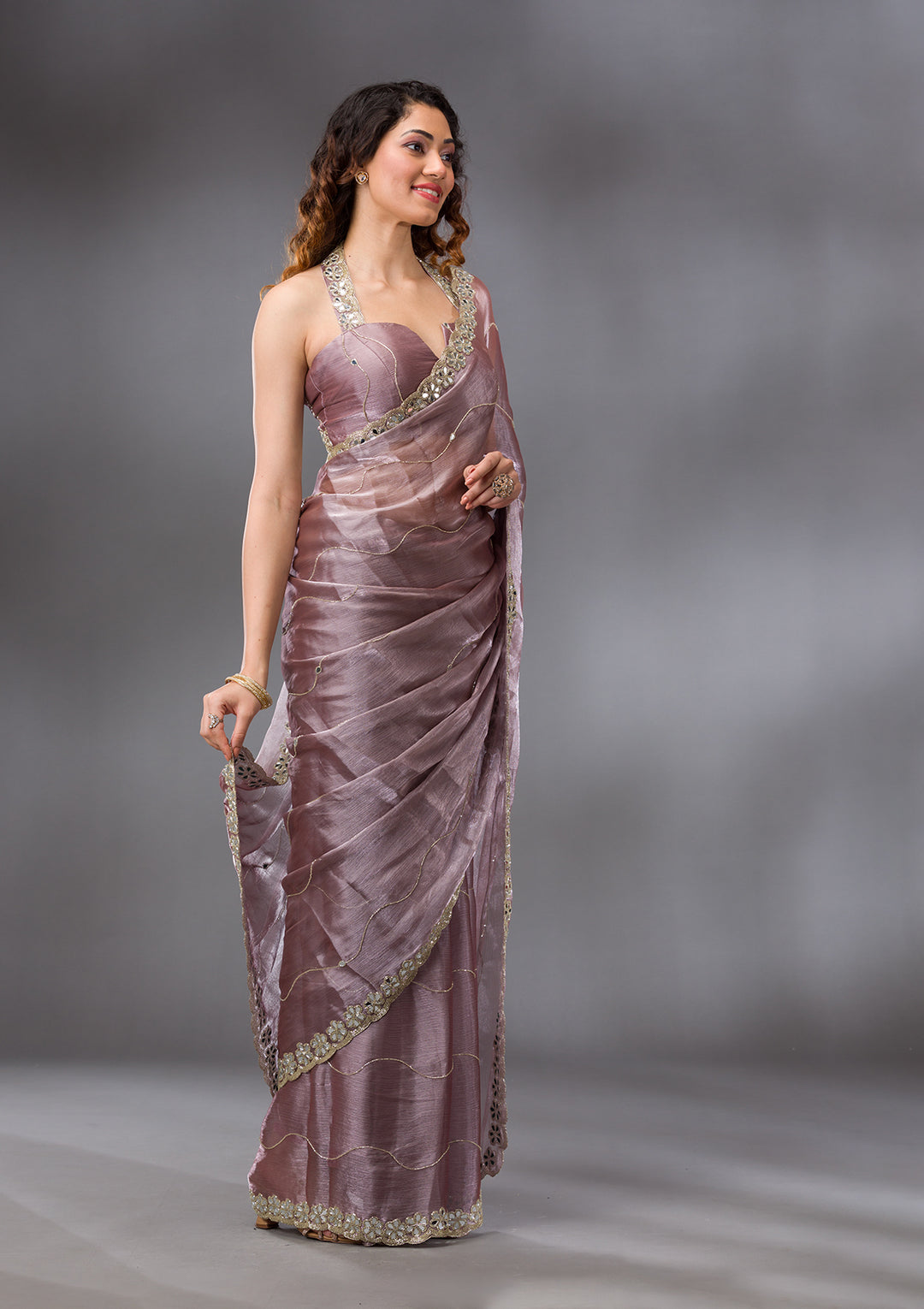 Mauve Stonework Georgette Saree