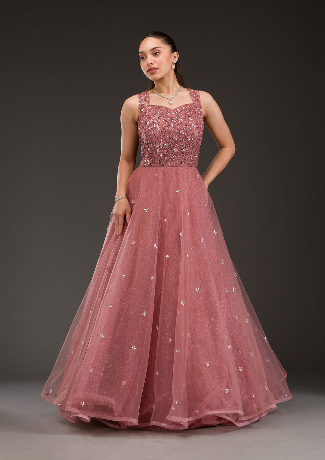 Mauve Stonework Net Gown