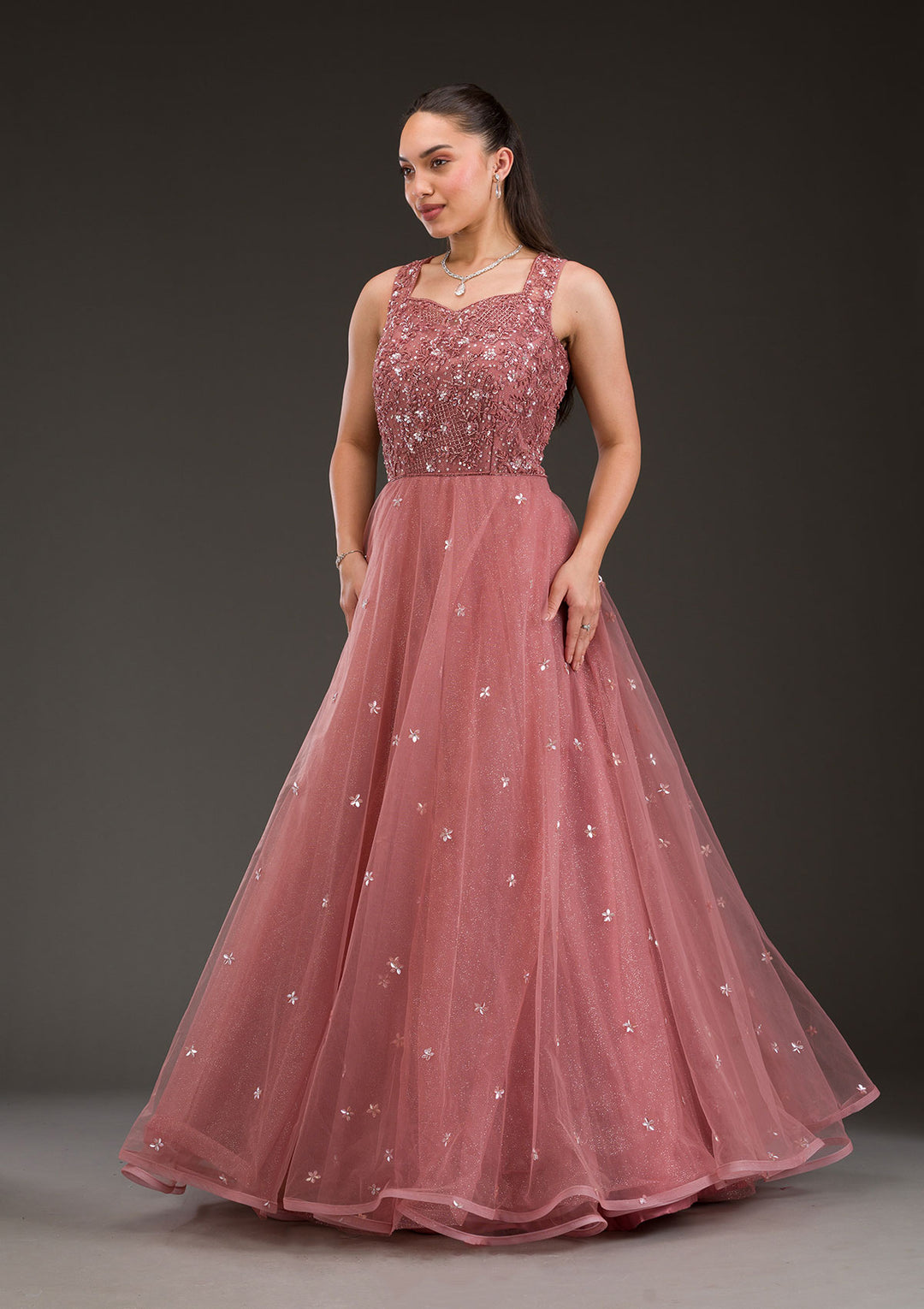 Mauve Stonework Net Gown