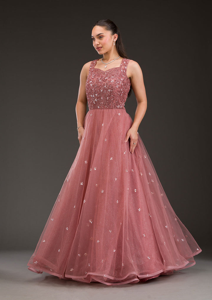 Mauve Stonework Net Gown