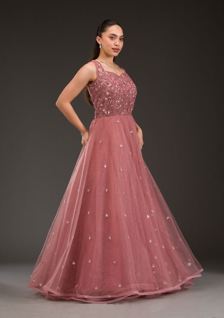 Mauve Stonework Net Gown