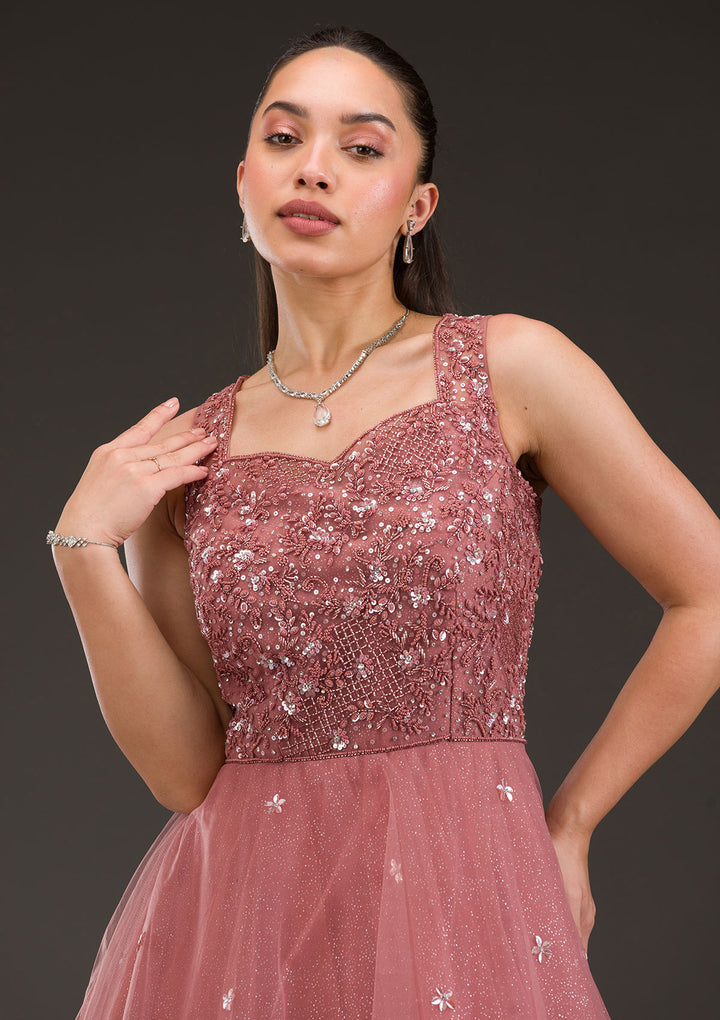 Mauve Stonework Net Gown
