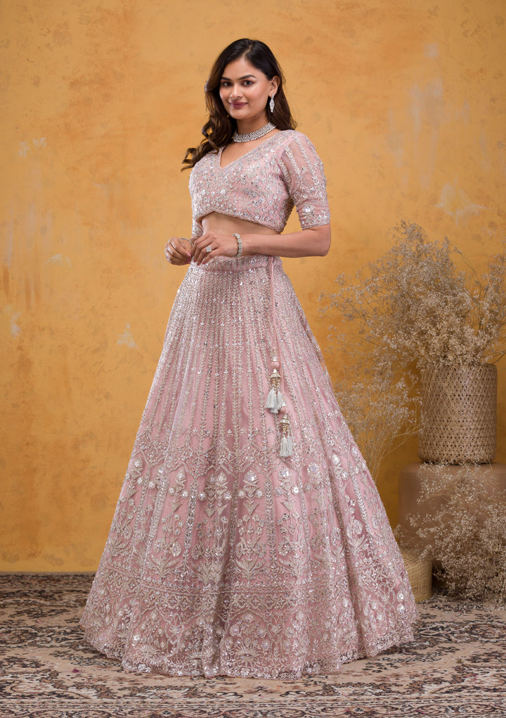 Mauve Stonework Net Readymade Lehenga