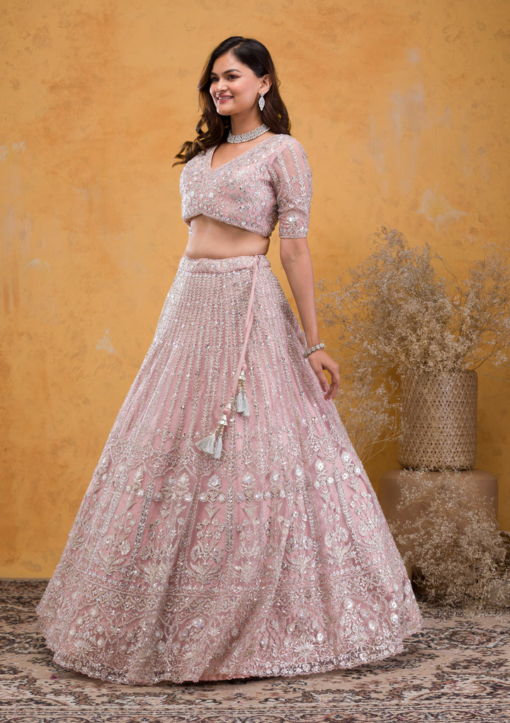 Mauve Stonework Net Readymade Lehenga