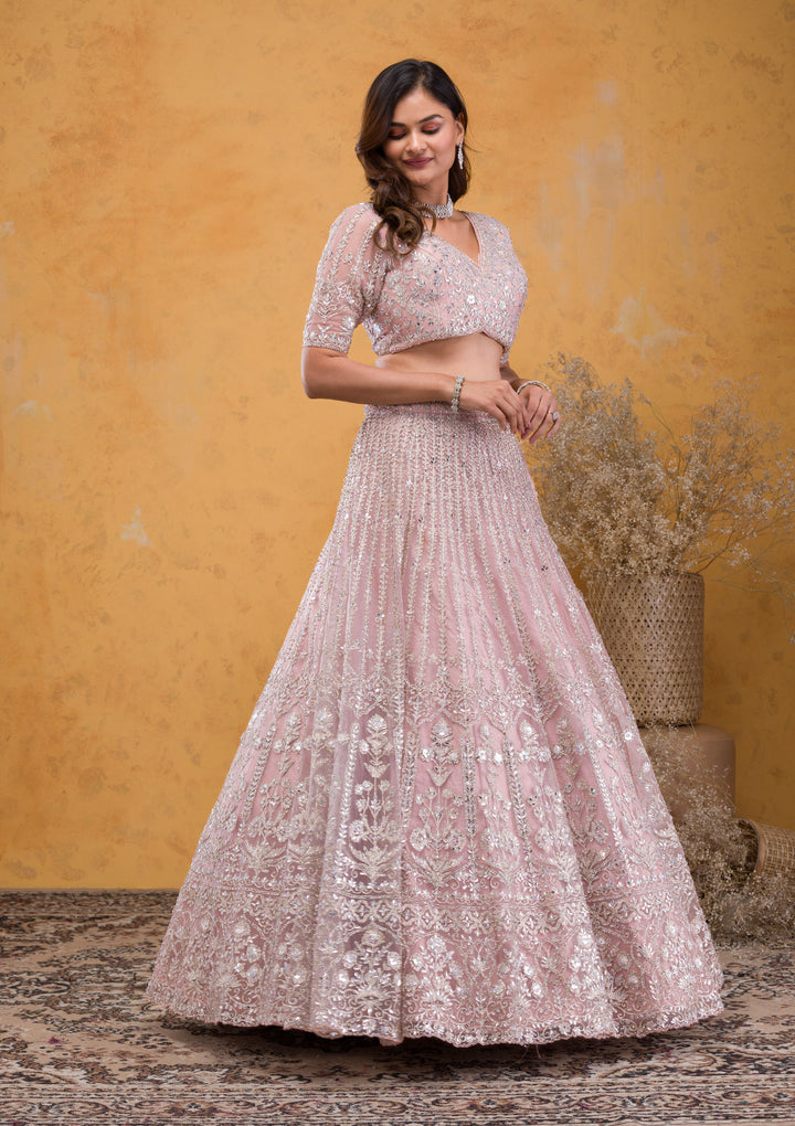 Mauve Stonework Net Readymade Lehenga
