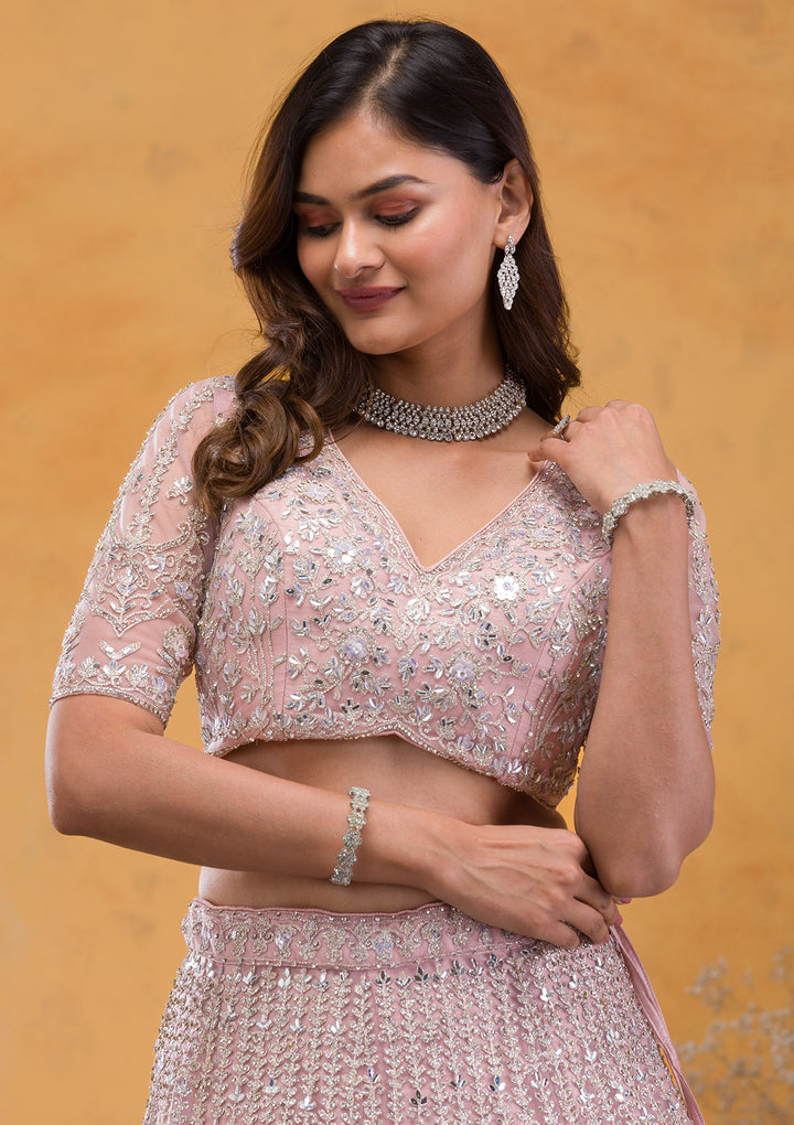 Mauve Stonework Net Readymade Lehenga