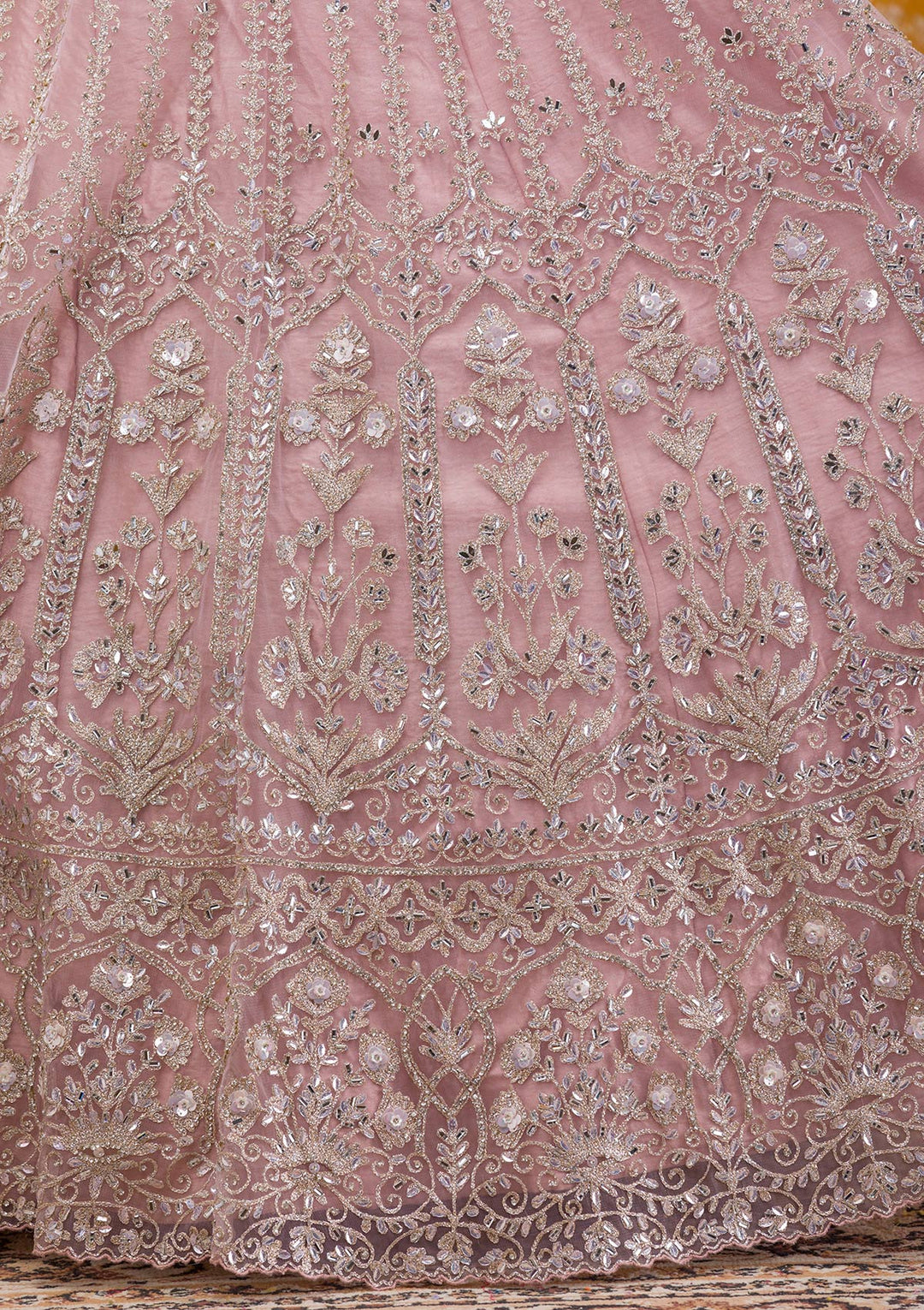 Mauve Stonework Net Readymade Lehenga