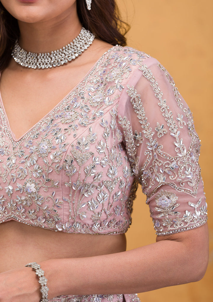 Mauve Stonework Net Readymade Lehenga