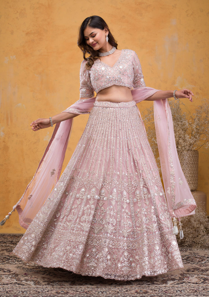 Mauve Stonework Net Readymade Lehenga
