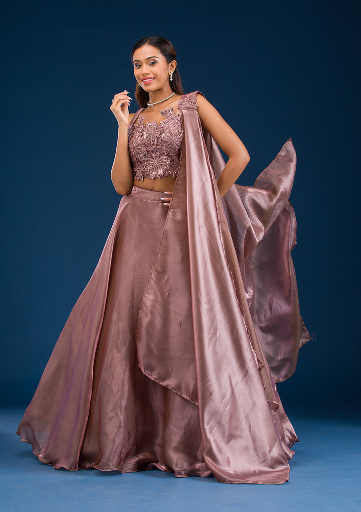 Mauve Stonework Tissue Readymade Lehenga