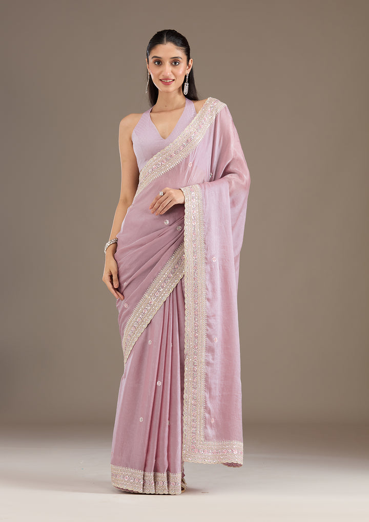 Mauve Stonework Tissue Saree