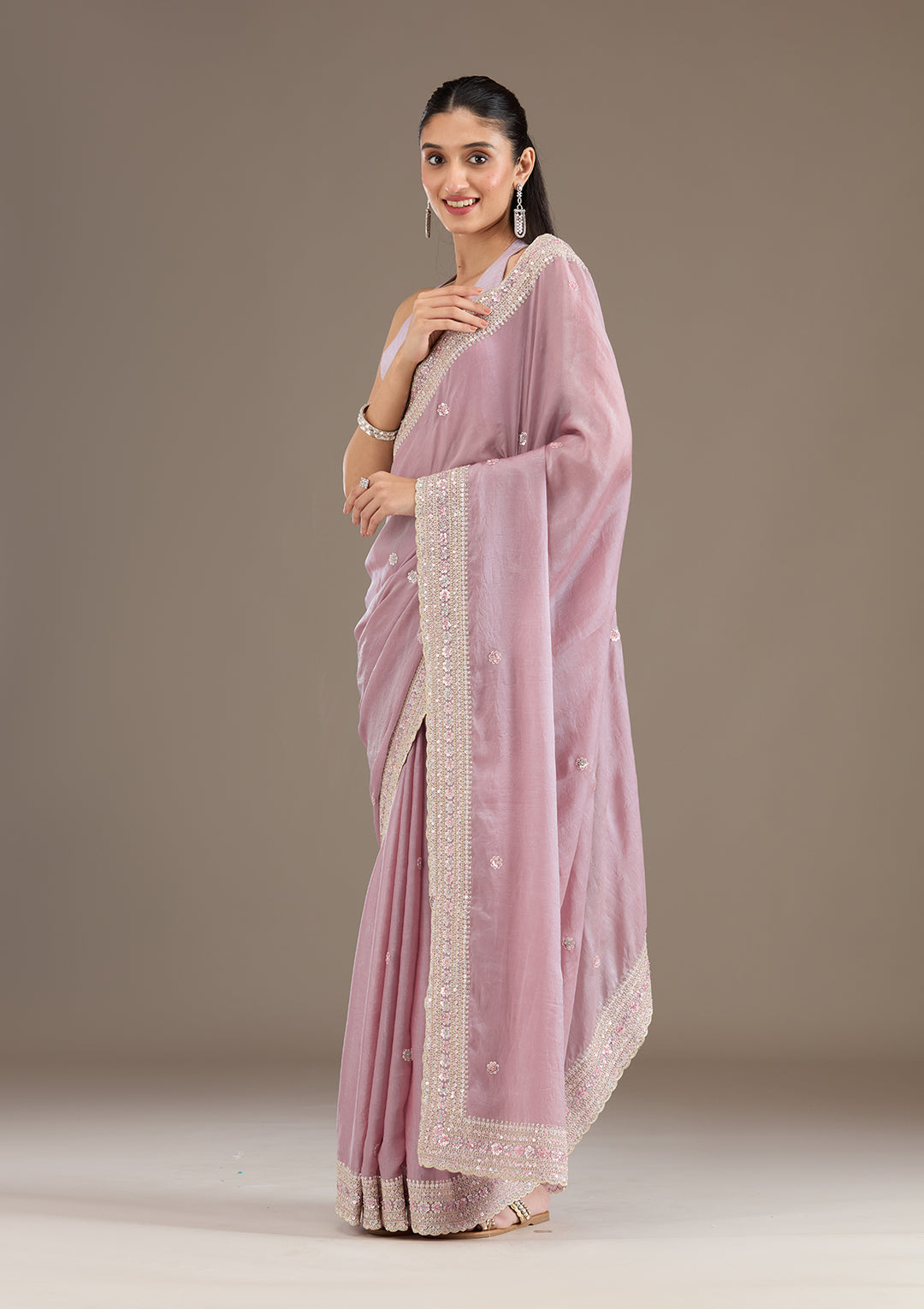 Mauve Stonework Tissue Saree