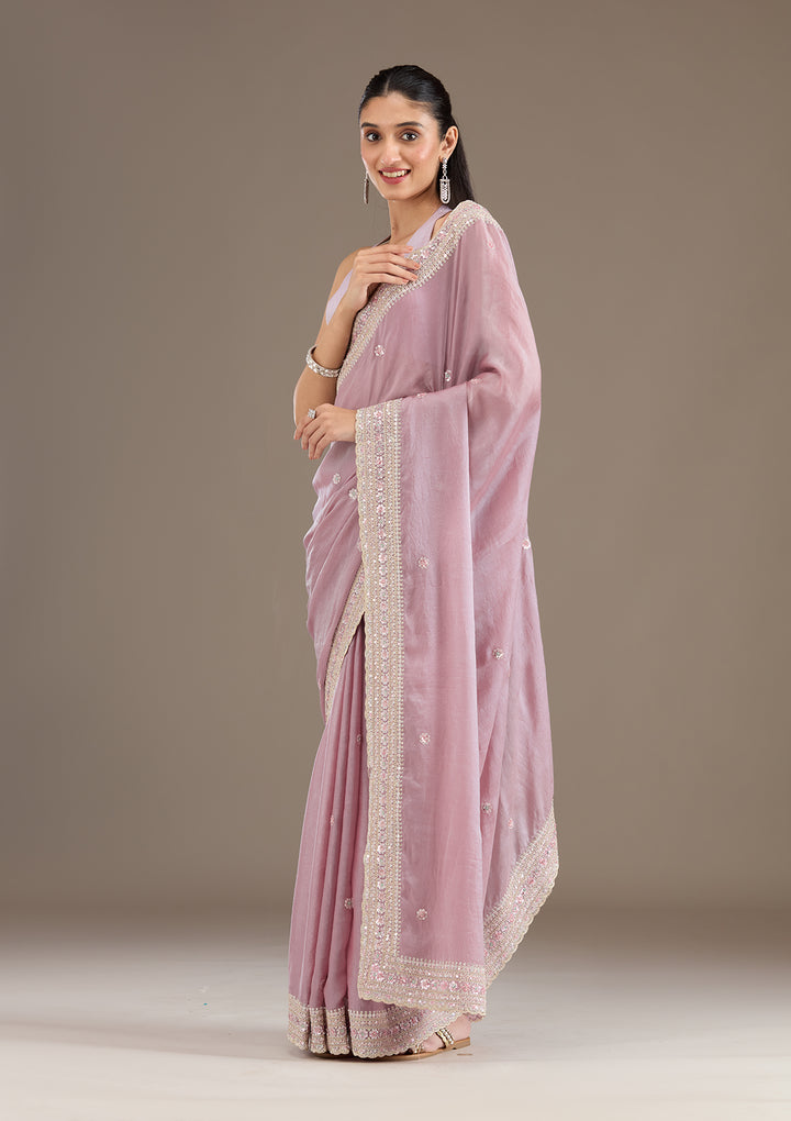 Mauve Stonework Tissue Saree