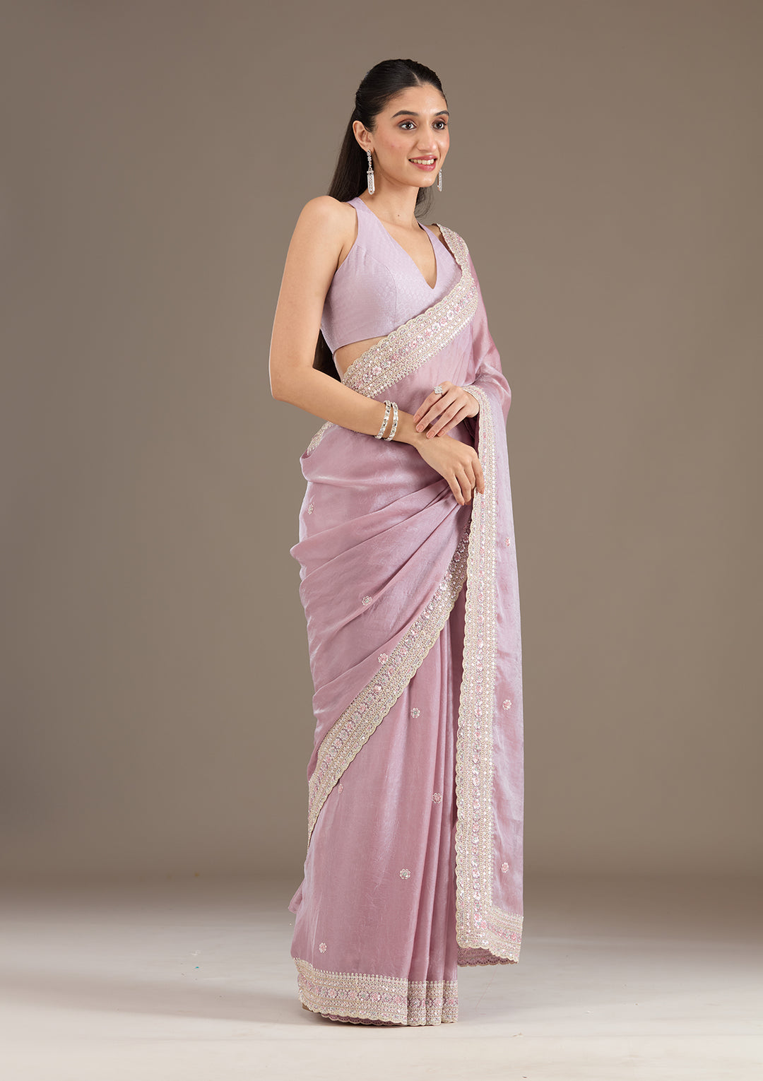 Mauve Stonework Tissue Saree
