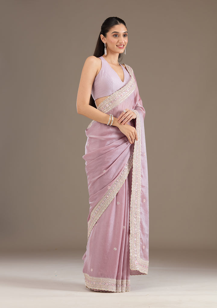 Mauve Stonework Tissue Saree