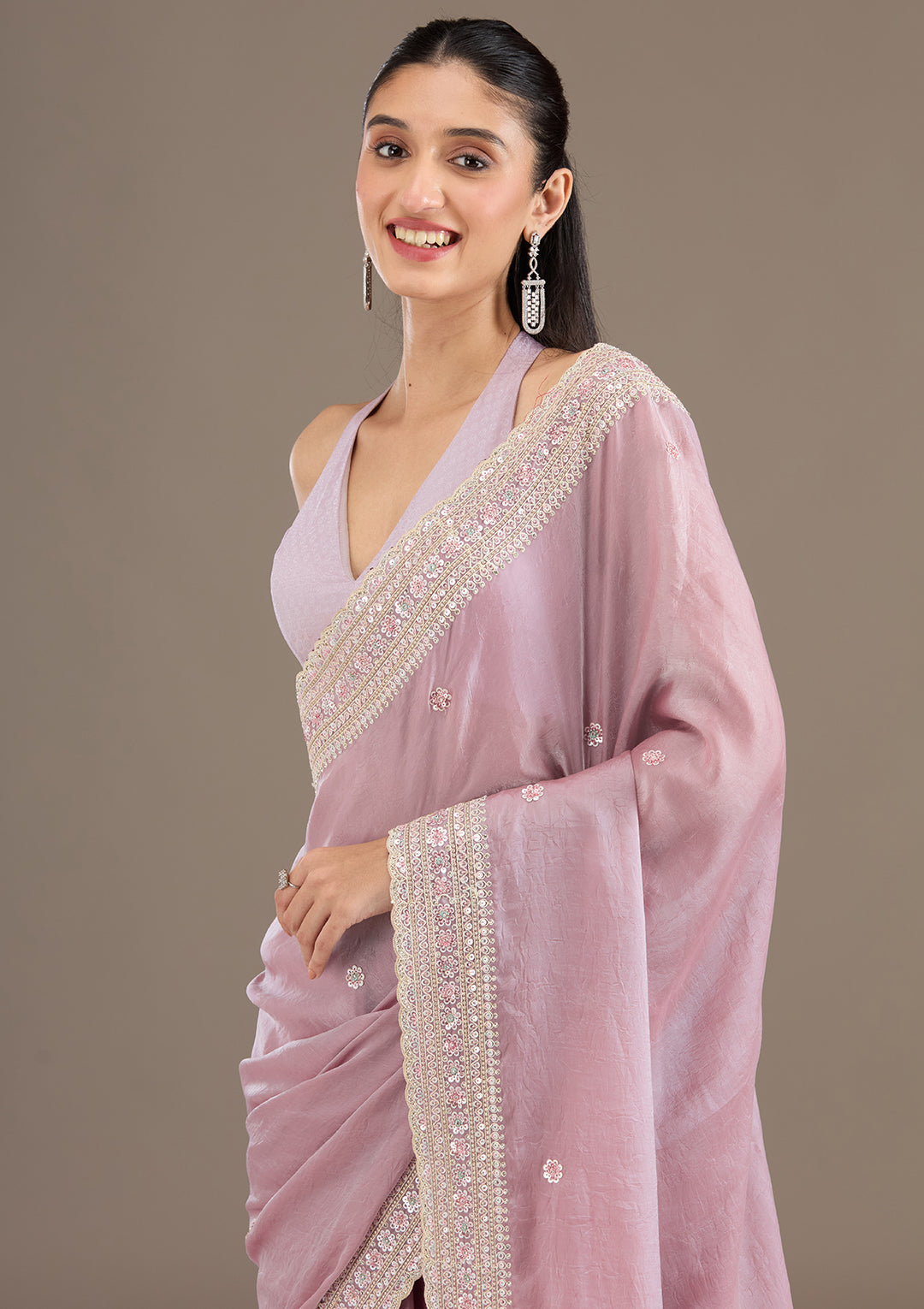 Mauve Stonework Tissue Saree