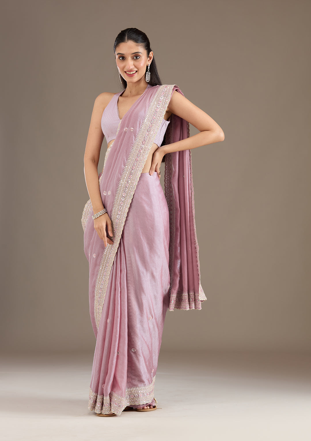 Mauve Stonework Tissue Saree