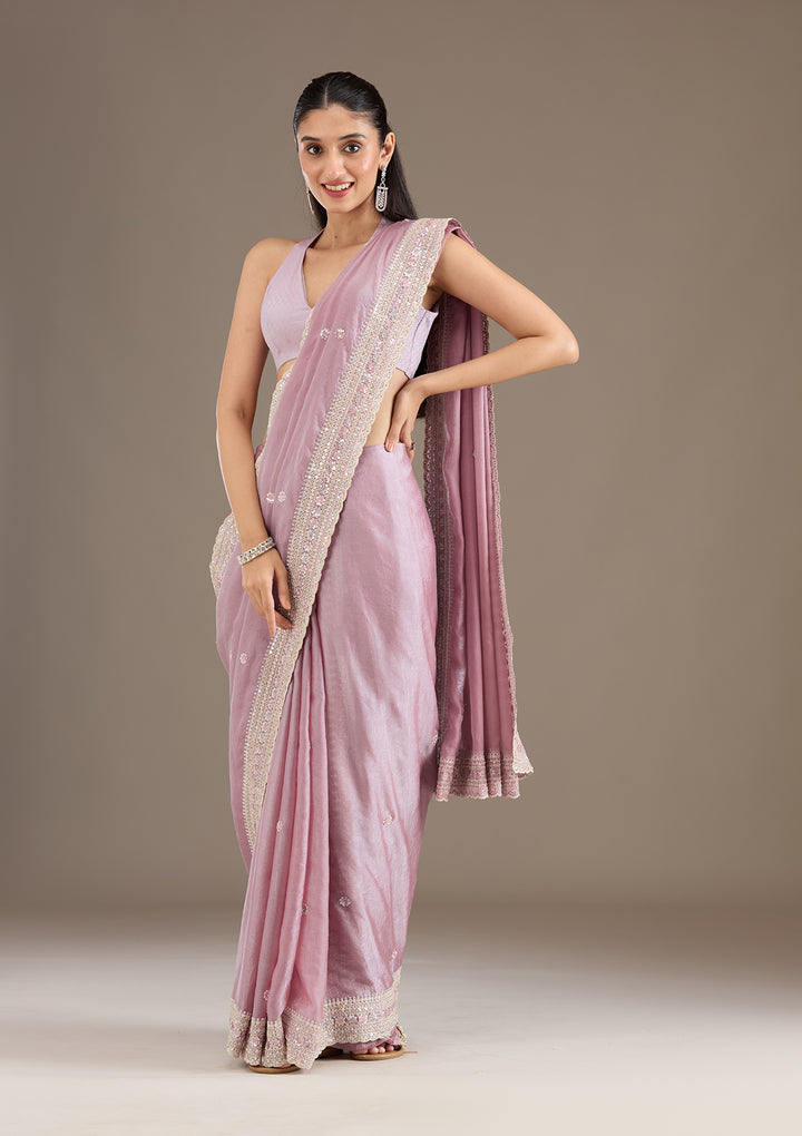Mauve Stonework Tissue Saree