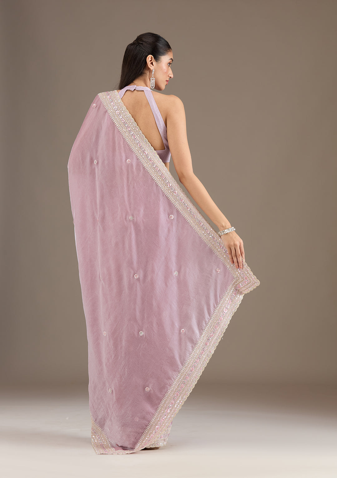 Mauve Stonework Tissue Saree
