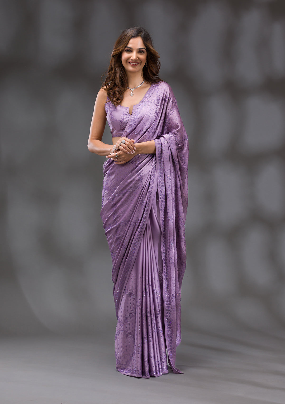 Mauve Swarovski Crepe Saree
