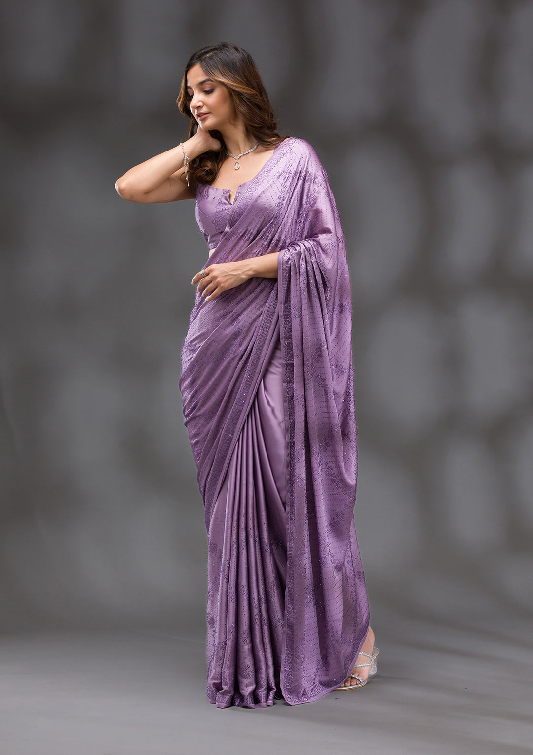 Mauve Swarovski Crepe Saree