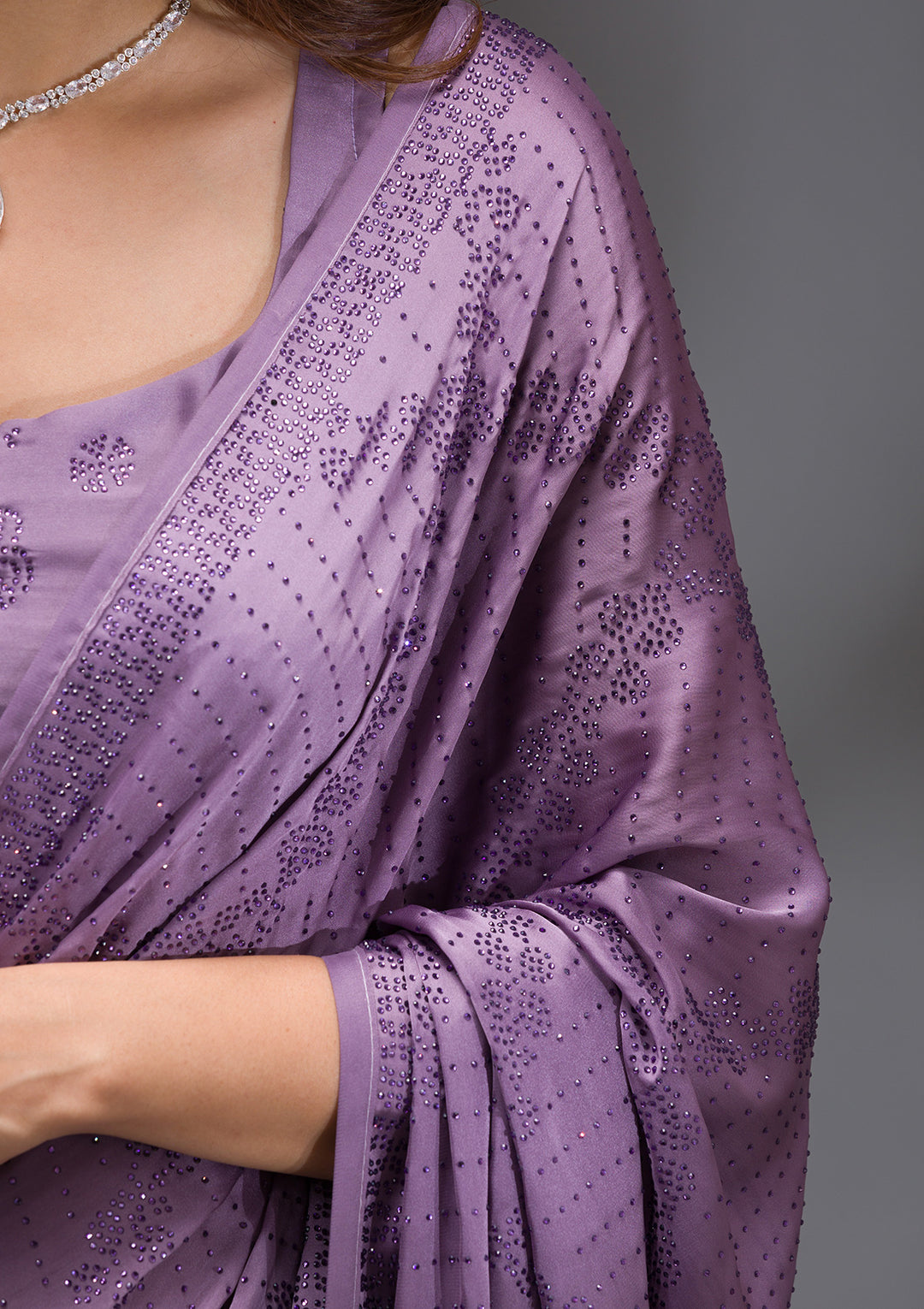 Mauve Swarovski Crepe Saree