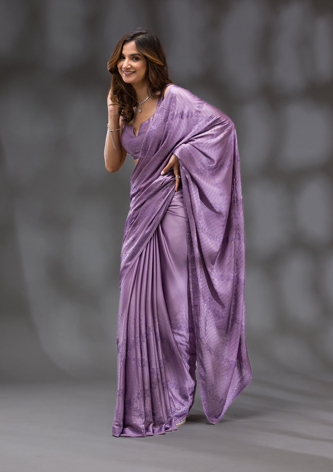 Mauve Swarovski Crepe Saree