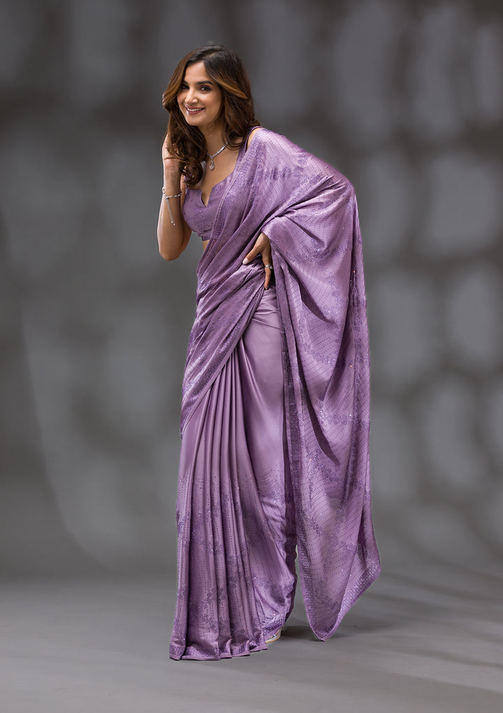 Mauve Swarovski Crepe Saree