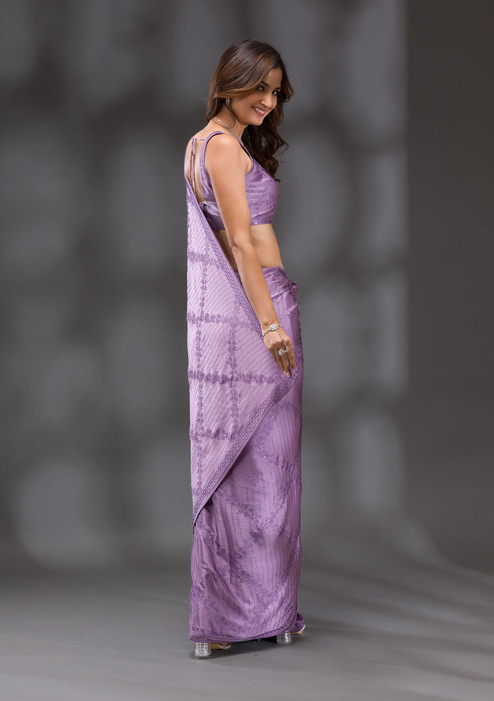 Mauve Swarovski Crepe Saree