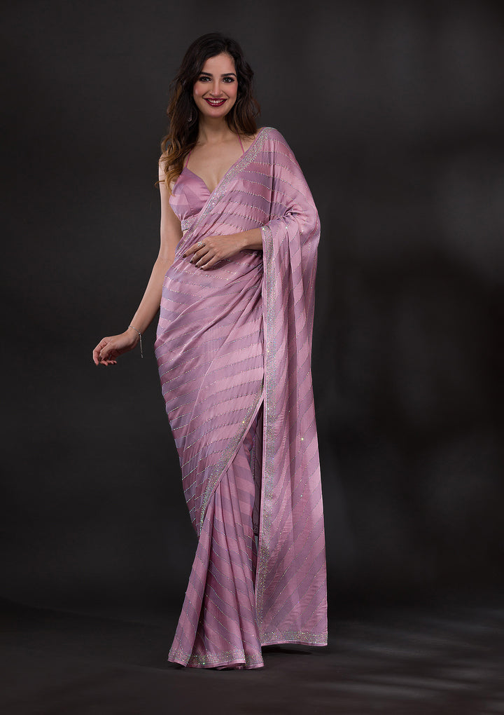 Mauve Swarovski Satin Designer Saree