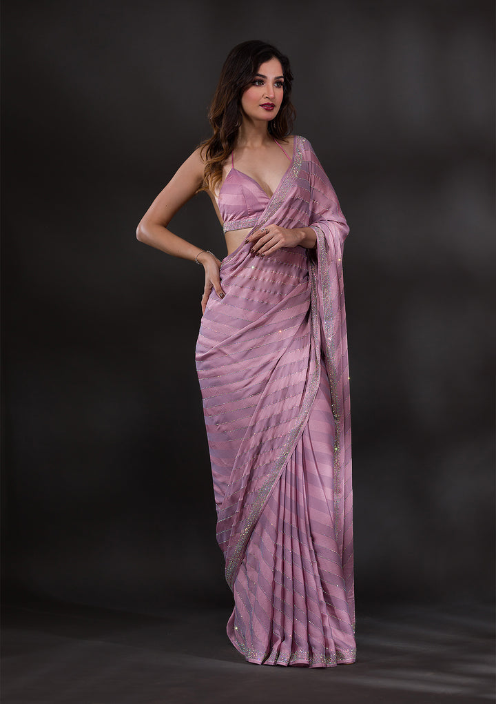 Mauve Swarovski Satin Designer Saree