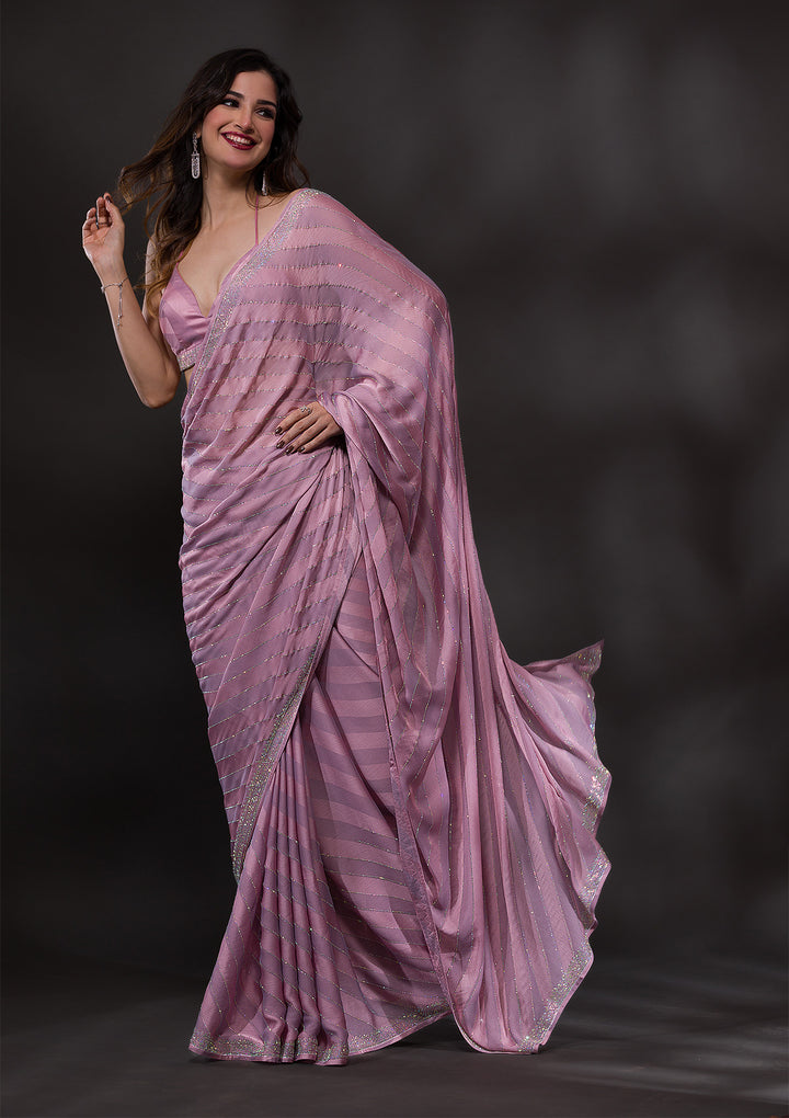 Mauve Swarovski Satin Designer Saree