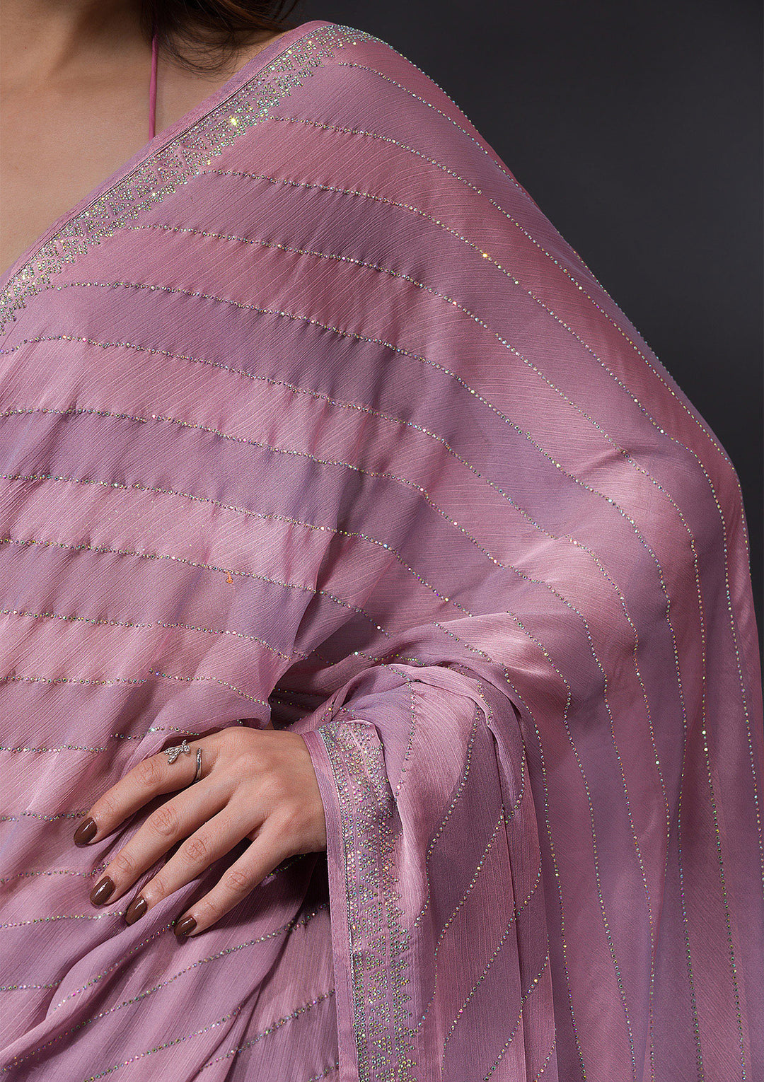 Mauve Swarovski Satin Designer Saree
