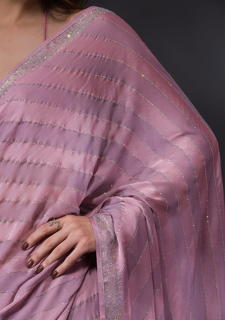 Mauve Swarovski Satin Designer Saree