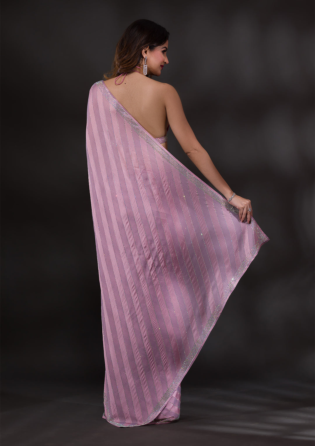 Mauve Swarovski Satin Designer Saree