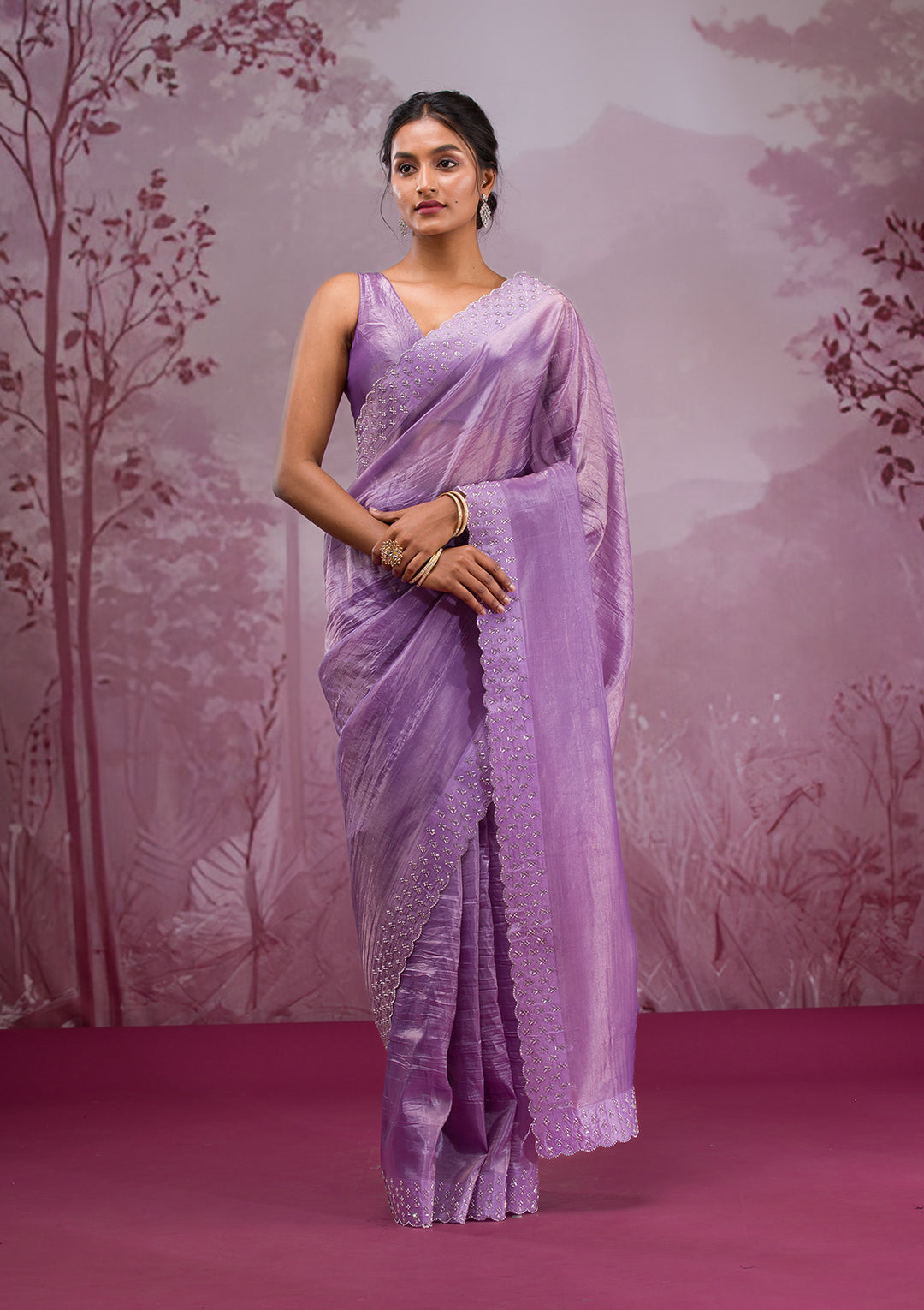 Mauve Swarovski Tissue Saree
