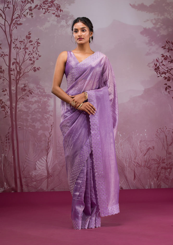 Mauve Swarovski Tissue Saree