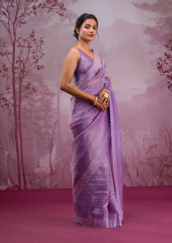 Mauve Swarovski Tissue Saree