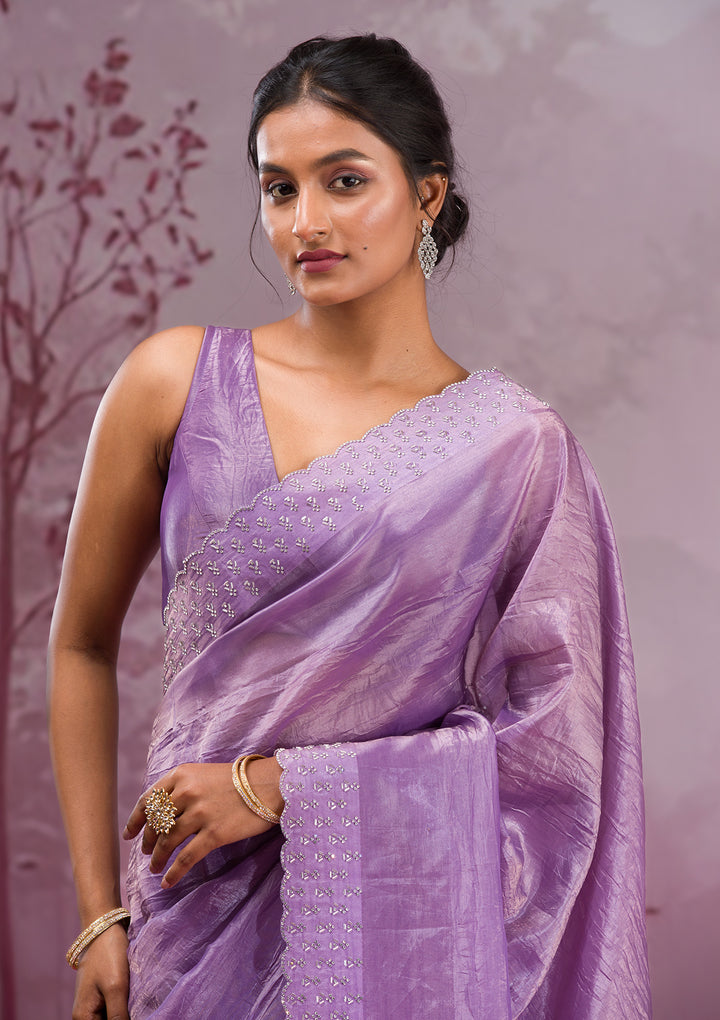 Mauve Swarovski Tissue Saree