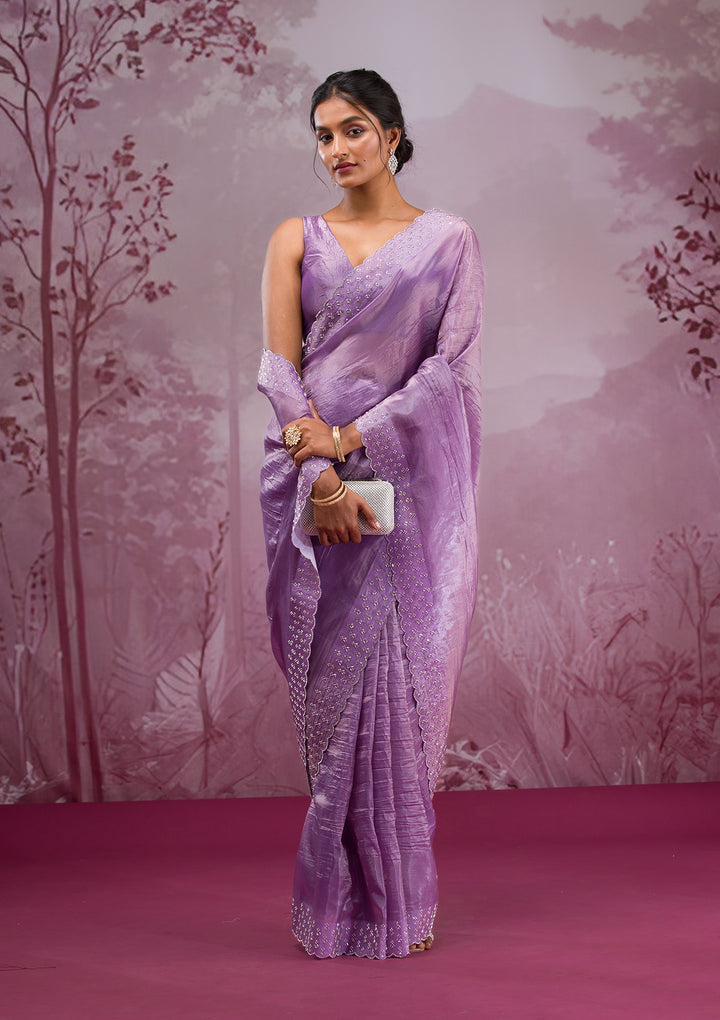 Mauve Swarovski Tissue Saree