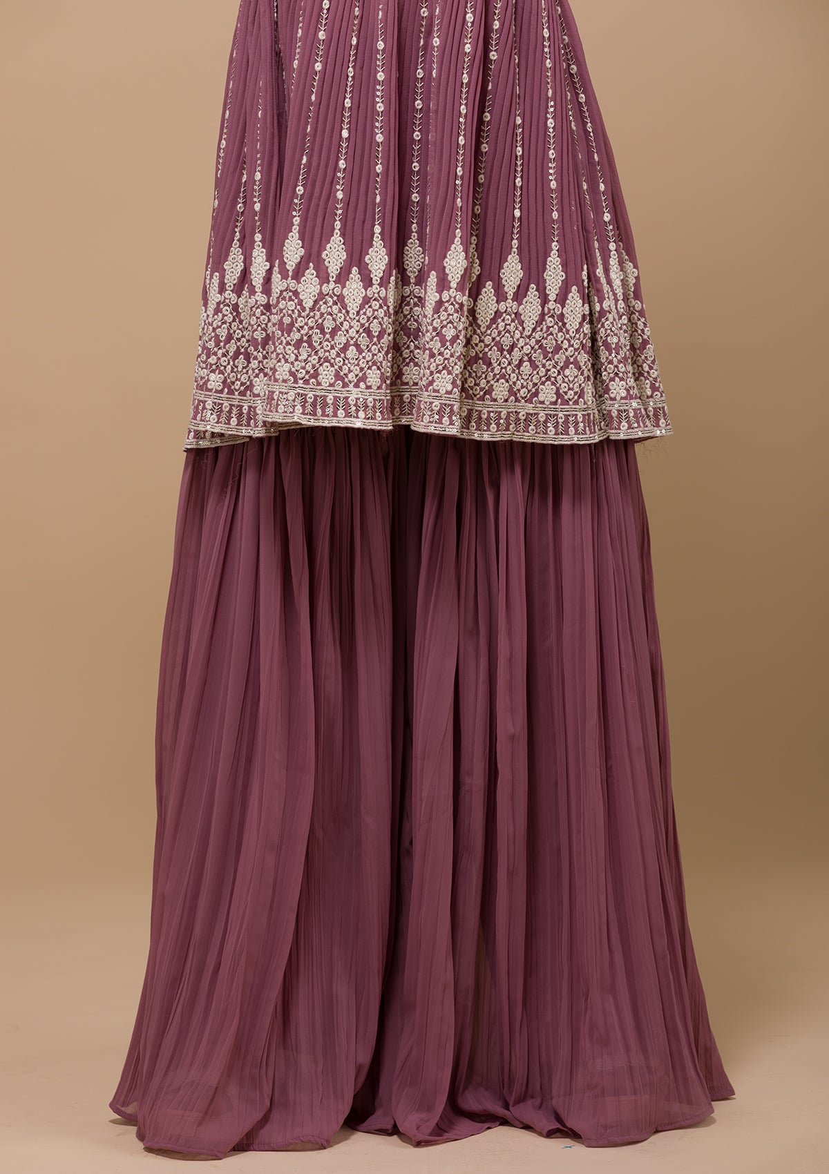 Mauve Threadwork Georgette Readymade Salwar Suit-Koskii