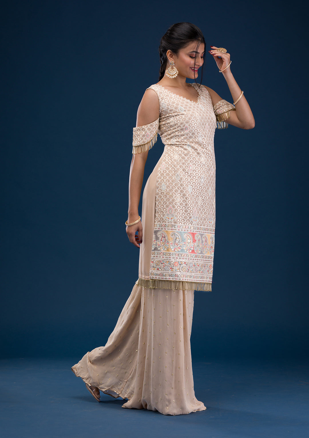 Mauve Threadwork Georgette Readymade Salwar Suit